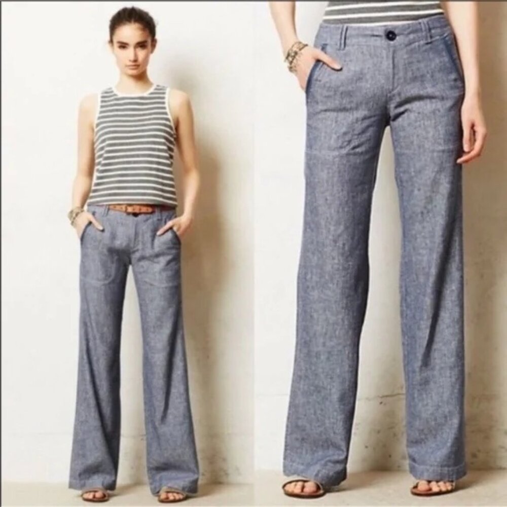 Anthro Pilcro & the Letterpress low rise linen blend wide leg pants | Size 4